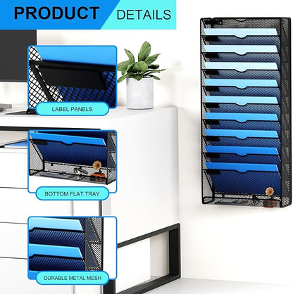 GDINDINFAN Hanging Wall File Organizer 10 Tier Wall Mounted File Holder - Image 4