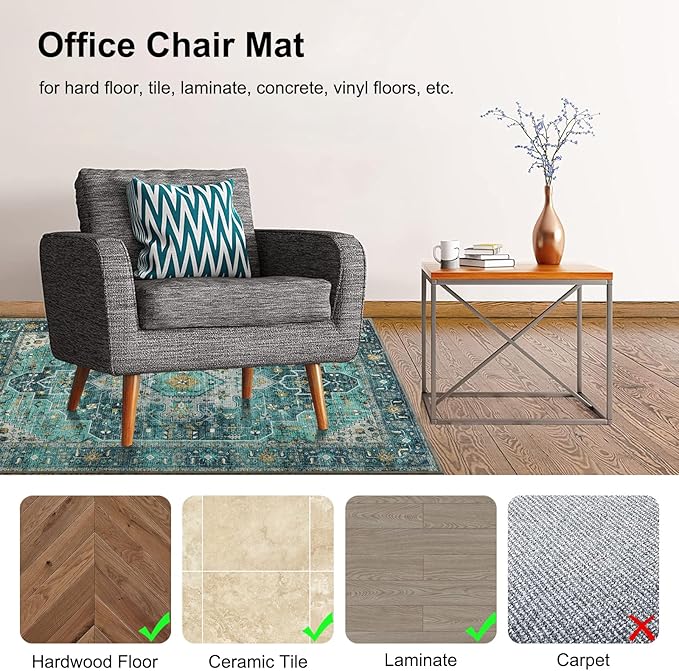 Anidaroel 48"x60" Chair Mat for Hardwood Floor/Tile Floor, Desk Chair Mats for - Image 3