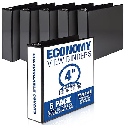 Samsill 4 Inch 3 Ring Binders, Made in USA, Economy Round Ring, 675 Sheet by Samsill