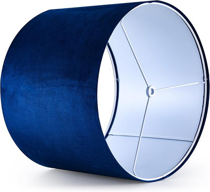 GO&SO Large Drum Lamp Shades Set of 2 Blue Velvet Lampshade - Image 5