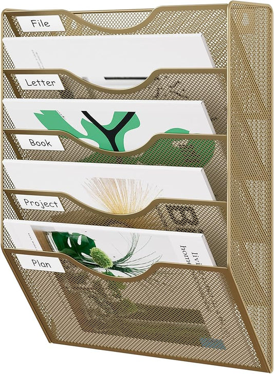 EasyPAG 5 Pocket Mesh Wall File Organizer, Hanging Paper Folder Holder by EasyPAG