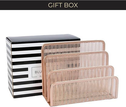 BLU MONACO Rose Gold Metal Mesh Letter Sorter | 3-Slot Vertical Mail Organizer - Image 5