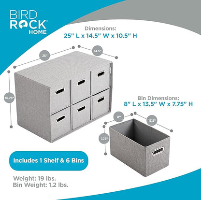 BIRDROCK HOME Linen Cube Organizer Shelf w/ 6 Storage Fabric Bins - Image 3