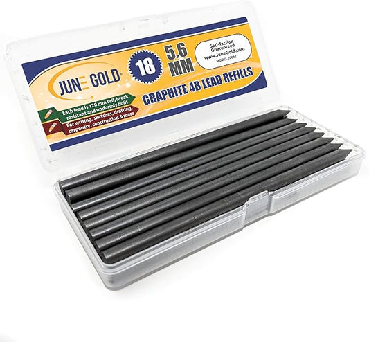 June Gold 18 Pieces, 5.6 mm 4B Lead Refills, 120 mm Length, Extreme Bold by JuneGold