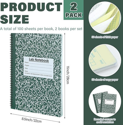 Affrolling 2 Pack Carbonless Lab Notebook Carbon Copy 8.5'' x 11'' 50 Set of - Image 2