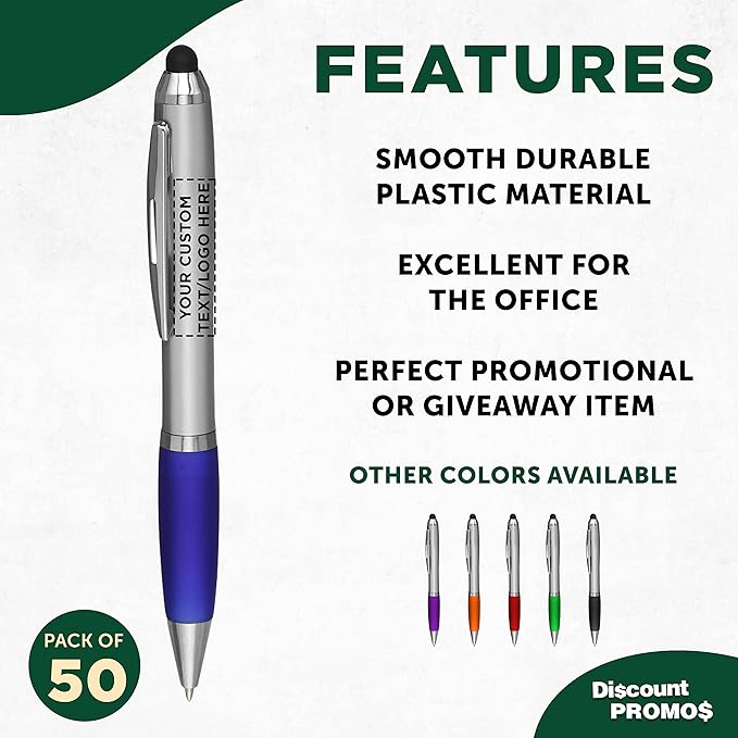 DISCOUNT PROMOS Custom Stylus Ballpoint Pens Set of 50, Personalized Bulk Pack - Image 2