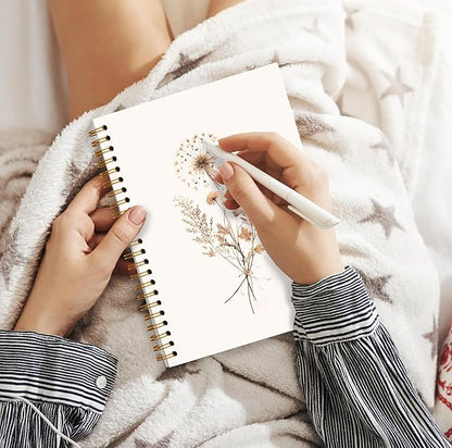 JWVK Boho Floral Spiral Notebook, Rustic Neutral Flower Herbs Notebooks - Image 5