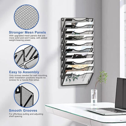 EasyPAG Wall File Organizer for Office 10 Pocket Mesh Wall Mounted Paper - Image 2