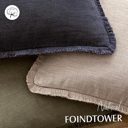 Foindtower Set of 2 Decorative Linen Fringe Throw Pillow Covers Farmhouse - Image 4