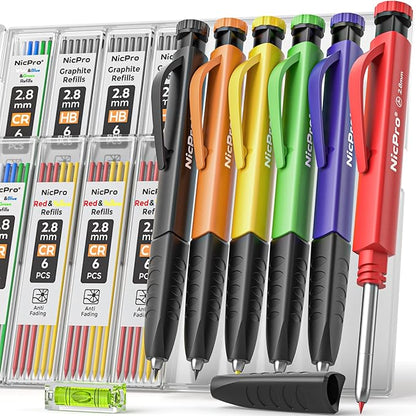 Nicpro 6 Pack Upgraded 3-IN-1 Carpenter Pencil Set by Nicpro