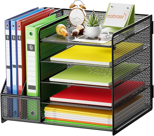 Marbrasse Desk Organizer with File Holder, 5-Tier Paper Letter Tray Organizer by Marbrasse