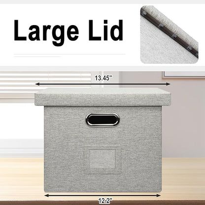4-Pack Modern Minimalist Beige Collapsible Linen File Folder Box Office - Image 4
