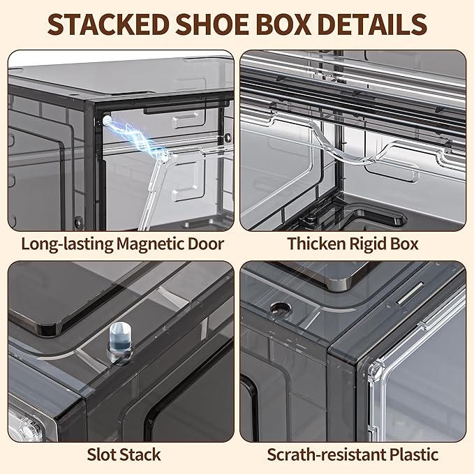 TOFWOF 10 Pack XX Large Shoe Organizer, Heavy-Duty Hard Thicken Plastic Clear - Image 4