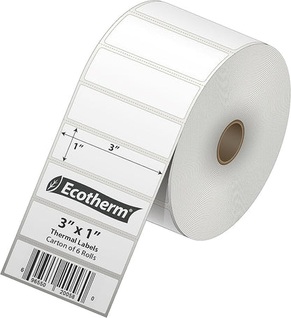 3" x 1" Thermal Labels | 6 Rolls | 15000 Labels | fits Zebra, Offnova Thermal - Image 2