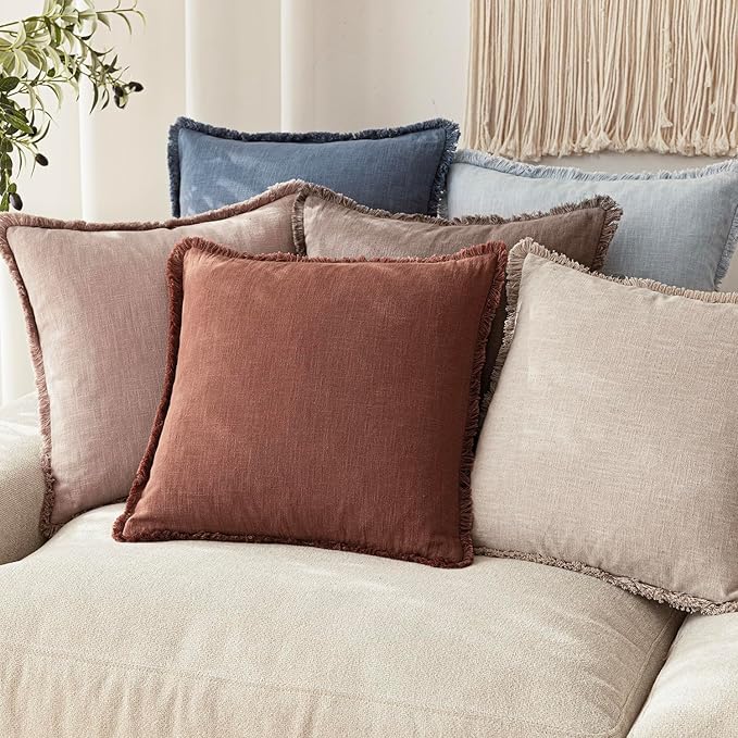 Foindtower Set of 2 Decorative Linen Fringe Throw Pillow Covers Cozy Boho - Image 7