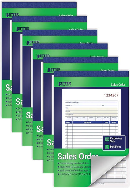 Better Office Products Large Sales Order Books, 6 Pack, 2-Part Carbonless by BetterOfficeProducts