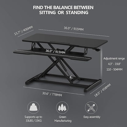 FITUEYES Height Adjustable Standing Desk 36” Wide Sit to Stand Converter Stand - Image 4