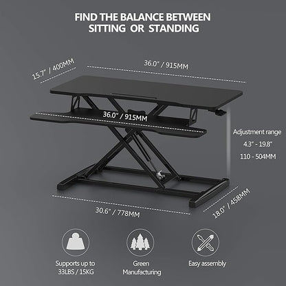 FITUEYES Height Adjustable Standing Desk 36” Wide Sit to Stand Converter Stand - Image 4