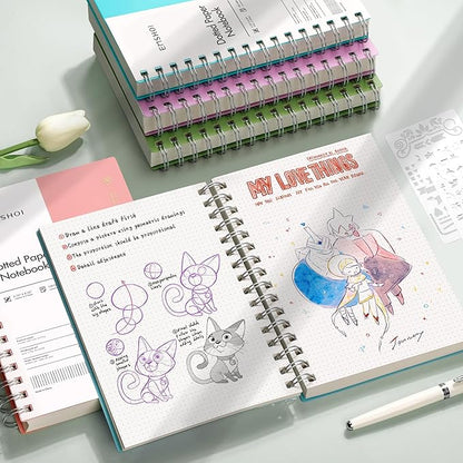 EMSHOI A5 Spiral Notebook Bullet Dotted journal, Small 5.7" X 8.22", 300 - Image 7
