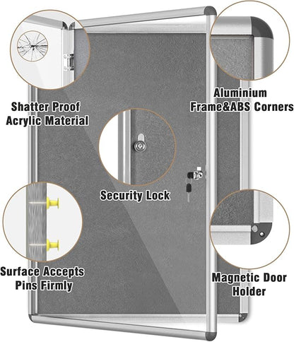 Mifuro 38"x28" Enclosed Bulletin Board, Lockable Weather-Resistant Aluminum - Image 3