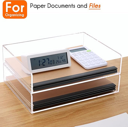 HeZone Paper Organizer, 2 Tier Stackable A4 Size Acrylic Letter Tray, - Image 2