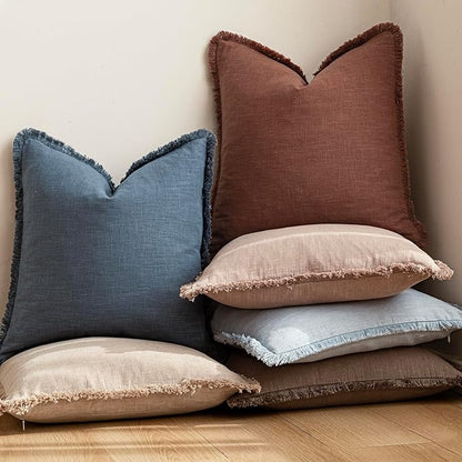 Foindtower Set of 2 Decorative Linen Fringe Throw Pillow Covers Cozy Farmhouse - Image 6