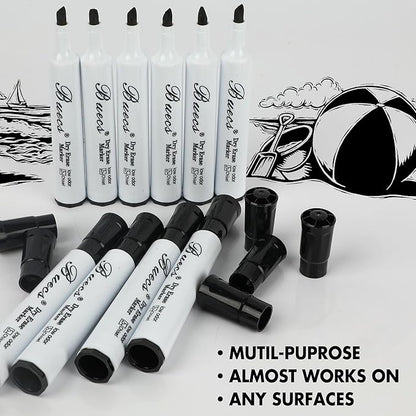 Buecs Black Dry Erase Markers, Chisel tip, Dry-Erase Boards, School Office - Image 3