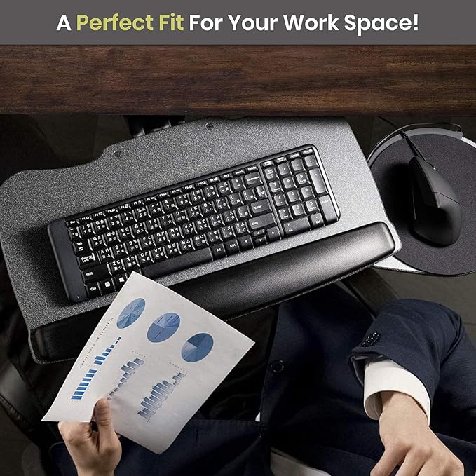 FERSGO Under Desk Keyboard Tray, 17.75" Track, One Knob Control, Undermount - Image 7