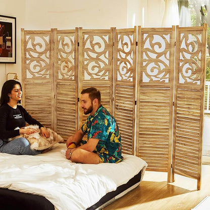 Room Divider Wood Carved Wall Divider Indoor Folding Portable Partition Screen - Image 4