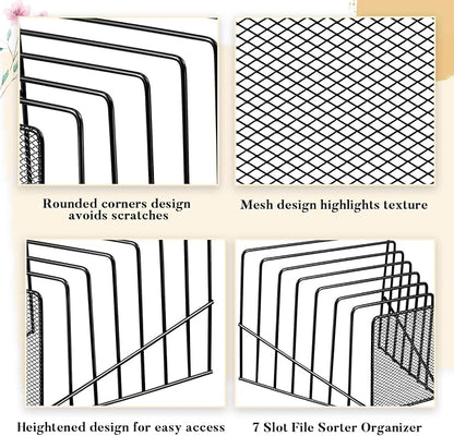 4 Pcs 7 Section Incline File Sorter Metal Wire Mesh File Rack - Image 4