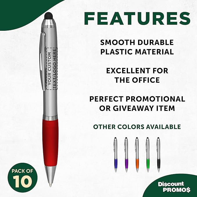 DISCOUNT PROMOS Custom Stylus Ballpoint Pens Set of 10, Personalized Bulk Pack - Image 2