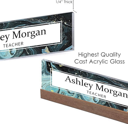 ARTBLOX | Office Personalized Name Plate Green Marble Design On Clear Acrylic - Image 4