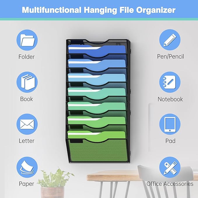 Kuntine.B Wall File Organizer Office Hanging Magazine Holder Wall File Organizer - Image 4