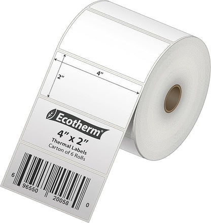4" x 2" Thermal Labels | 6 Rolls | 7500 Labels | fits Zebra, Offnova Thermal - Image 2