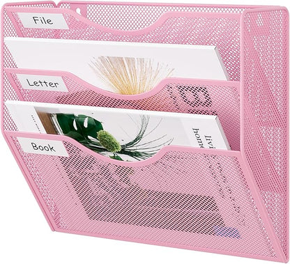 EasyPAG 3 Pocket Mesh Wall File Organizer, Hanging Paper Folder Holder by EasyPAG