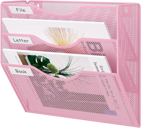 EasyPAG 3 Pocket Mesh Wall File Organizer, Hanging Paper Folder Holder by EasyPAG