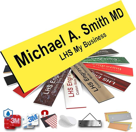 Door Name Plate Personalized for Office Yellow Plastic Name Plate Black Letters by LHS+My+Business
