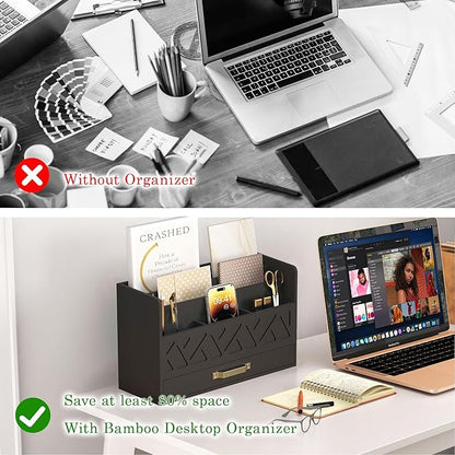 WISUCART Bamboo Mail Organizer Countertop Wood Desk Organizer Drawer Tabletop - Image 5