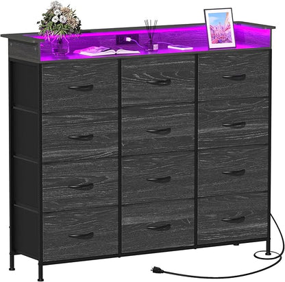 Welfuturer Black Dresser with LED Light 12 Drawers Dresser with Charging - Image 6