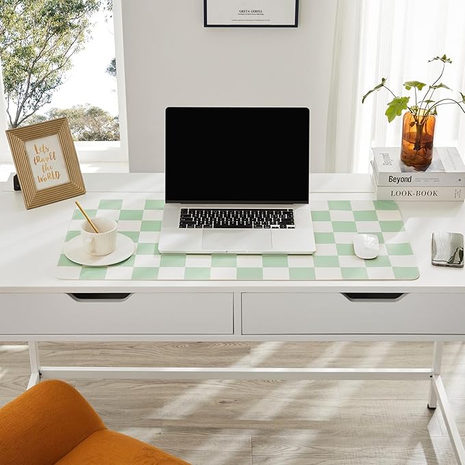 Ohocut Checkered Desk Mat, Large Cute Aesthetic Retro PU Leather Computer - Image 4