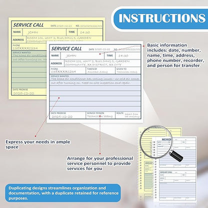 100 Sets Service Call Log Book 5 5/8 x 8 1/2" 2 Part Carbonless 2 Message Sets - Image 4