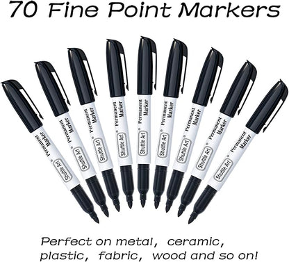 Shuttle Art Permanent Markers, 70 Pack Black Permanent Marker set, Fine Point - Image 2