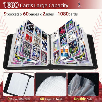 1080 Pockets Baseball Card Binder 9 Pocket, Trading Card Binder - Image 2