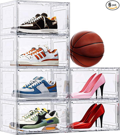 TOFWOF 6 Pack XX Large Shoe Organizer, Heavy-Duty Hard Thicken Plastic Clear by TOFWOF