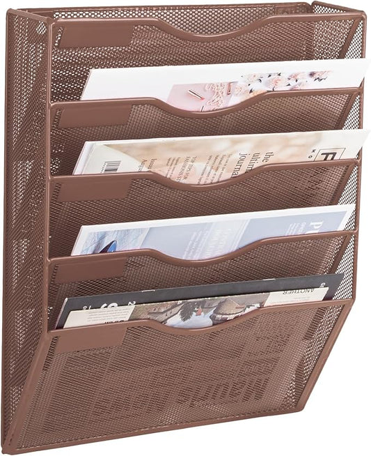EASEPRES 5 Pocket Mesh Hanging Wall File Organizer, Wall Mounted Mail Paper by EASEPRES