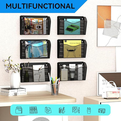 GDINDINFAN 6 Single Pocket Wall File Holder, Mesh Hanging File Folder Paper - Image 6
