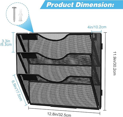Solinxe Wall Hanging File Holder 3 Tier Wall Mounted Paper Organizer Magazine - Image 8