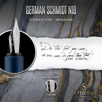 Scriveiner Luxury EDC Fountain Pen, Stunning Matt Blue Pocket Pen, Chrome Finish - Image 5
