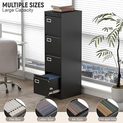 4 Drawer File Cabinet with Lock, High-Capacity Vertical Metal Filing Cabinet - Image 4