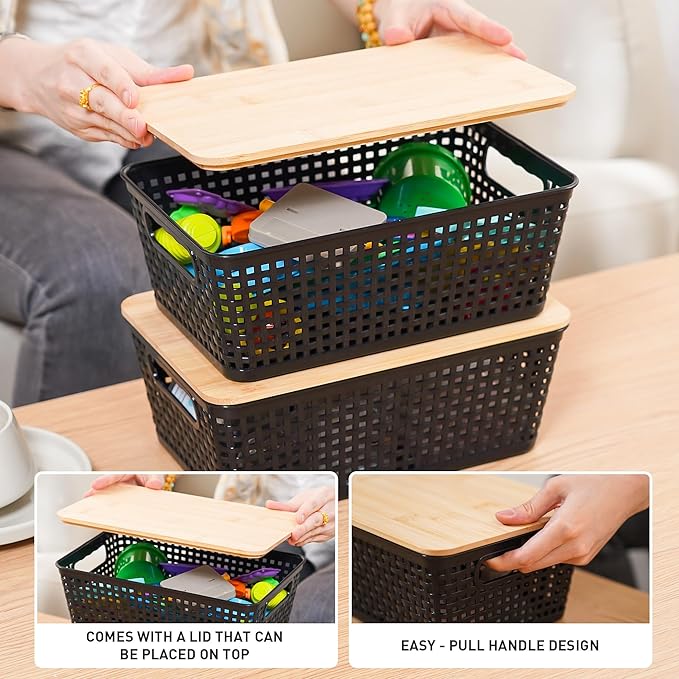 Anywish Storage Bins with Lids 8 Packs, Plastic Storage Bins with Bamboo Lids - Image 5